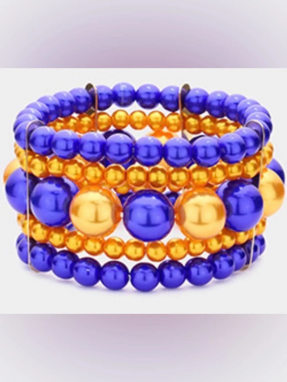 Blue and White Beaded Stretch Bracelet Set